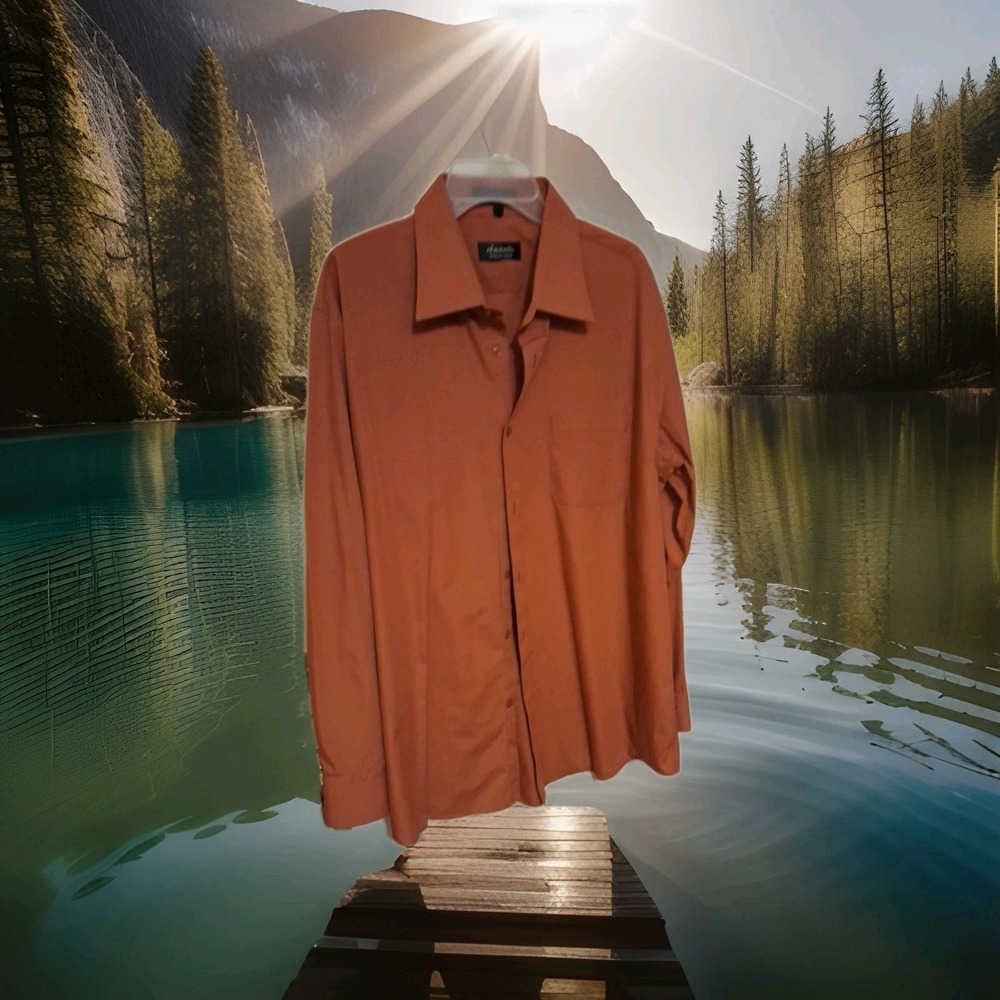 Amanti Italian (17.5) Lg.Long Sleeve Rust Mens Shirt Single Needle Tailoring 044